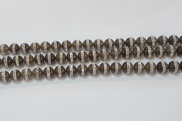 CAG8625 15.5 inches 8mm round grey agate with rhinestone beads