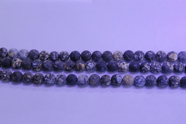 CAG8652 15.5 inches 8mm round matte blue ocean agate beads