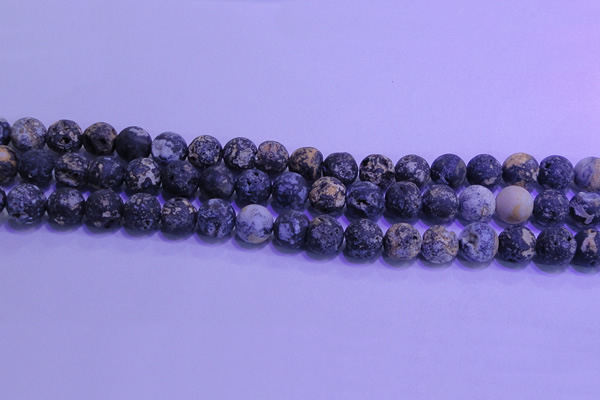 CAG8653 15.5 inches 10mm round matte blue ocean agate beads