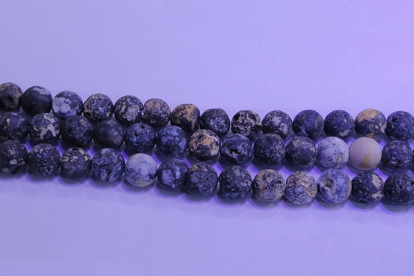 CAG8655 15.5 inches 14mm round matte blue ocean agate beads