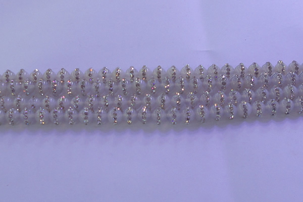 CAG8770 15.5 inches 6mm round agate with rhinestone beads