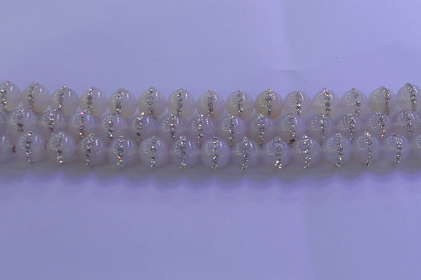 CAG8772 15.5 inches 10mm round agate with rhinestone beads