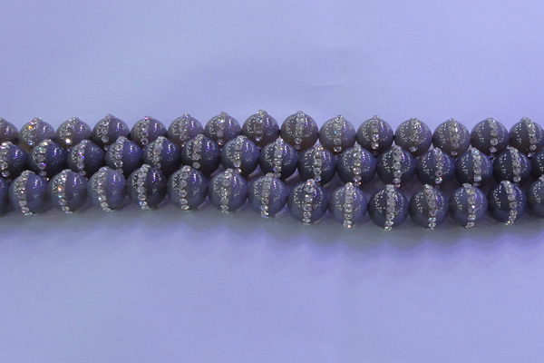 CAG8787 15.5 inches 10mm round agate with rhinestone beads