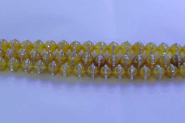 CAG8791 15.5 inches 8mm round agate with rhinestone beads