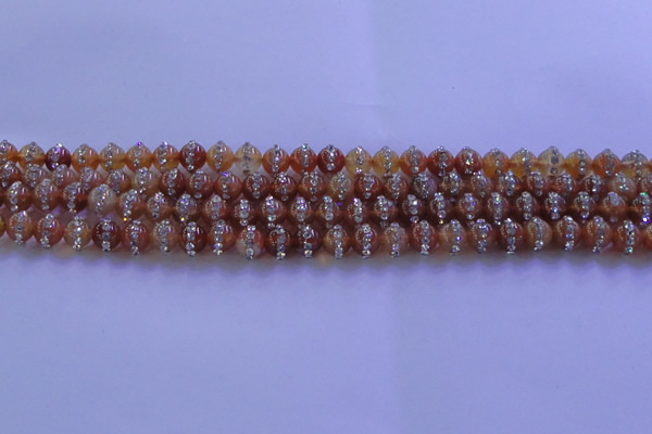 CAG8795 15.5 inches 6mm round agate with rhinestone beads