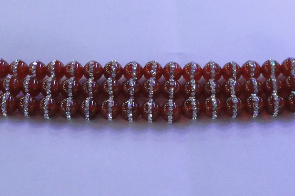 CAG8801 15.5 inches 8mm round agate with rhinestone beads