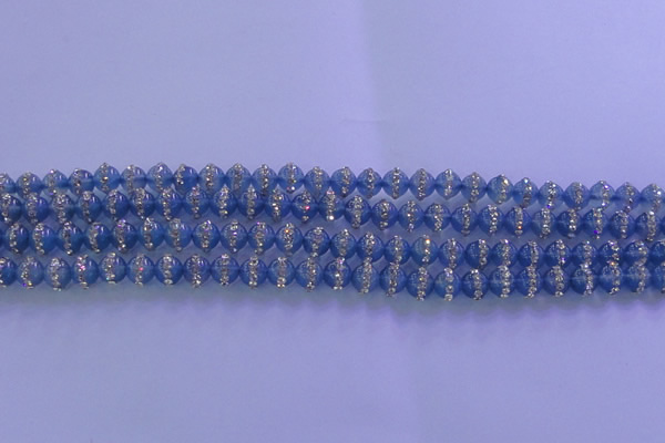 CAG8805 15.5 inches 6mm round agate with rhinestone beads