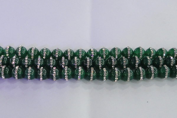 CAG8811 15.5 inches 8mm round agate with rhinestone beads