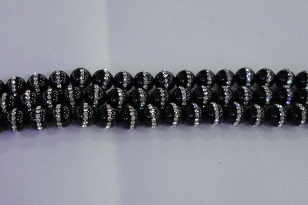 CAG8817 15.5 inches 10mm round agate with rhinestone beads