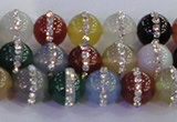 CAG8821 15.5 inches 8mm round agate with rhinestone beads