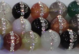 CAG8823 15.5 inches 12mm round agate with rhinestone beads
