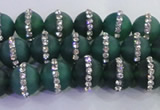 CAG8835 15.5 inches 6mm round matte agate with rhinestone beads