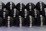 CAG8841 15.5 inches 8mm round matte agate with rhinestone beads