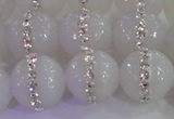 CAG8852 15.5 inches 10mm faceted round agate with rhinestone beads