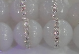 CAG8854 15.5 inches 14mm faceted round agate with rhinestone beads