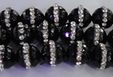 CAG8857 15.5 inches 10mm faceted round agate with rhinestone beads