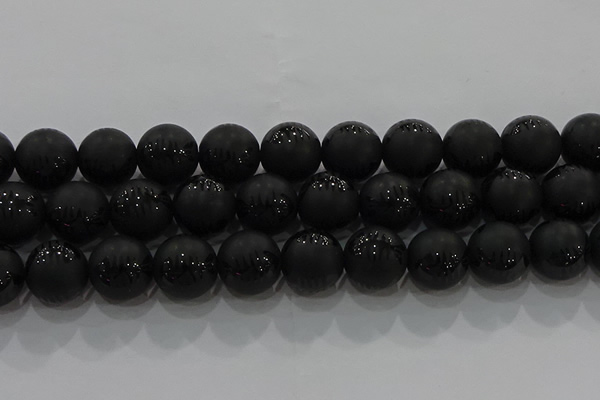 CAG8922 15.5 inches 12mm round matte black agate beads wholesale