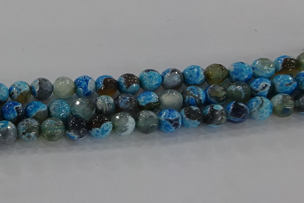 CAG8944 15.5 inches 8mm faceted round fire crackle agate beads