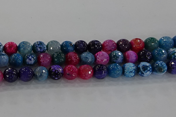 CAG8946 15.5 inches 8mm faceted round fire crackle agate beads