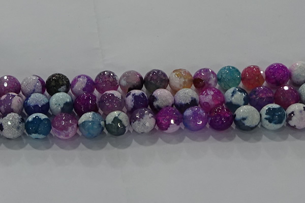 CAG8990 15.5 inches 12mm faceted round fire crackle agate beads