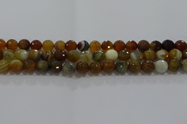 CAG9214 15.5 inches 10mm faceted round line agate gemstone beads
