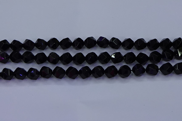 CAG9353 15.5 inches 10mm faceted nuggets black agate beads