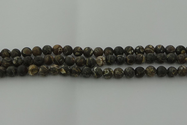 CAG9382 15.5 inches 8mm round matte turritella agate beads