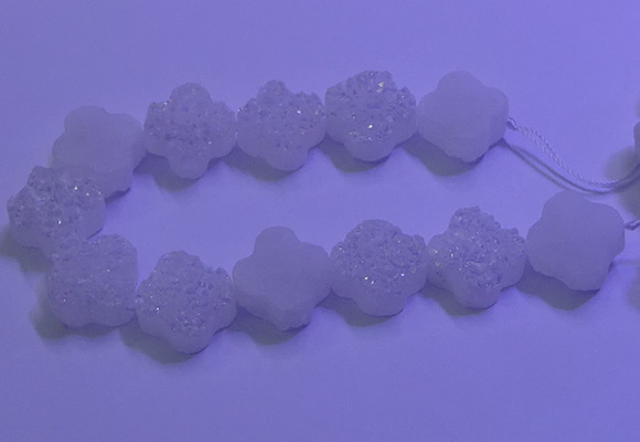 CAG9420 7.5 inches 16*16mm flower white plated druzy agate beads