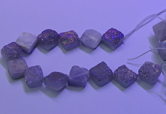 CAG9425 7.5 inches 12*12mm diamond rainbow plated druzy agate beads