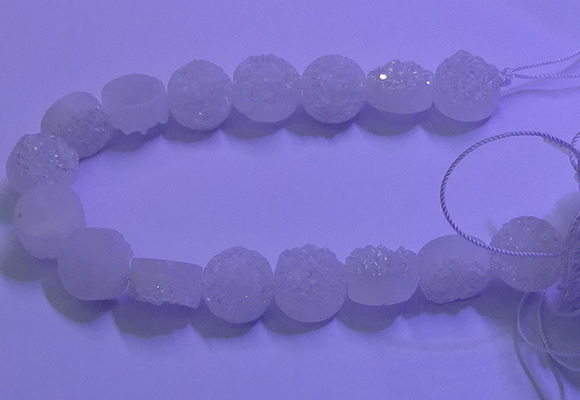 CAG9430 7.5 inches 14mm coin white plated druzy agate beads
