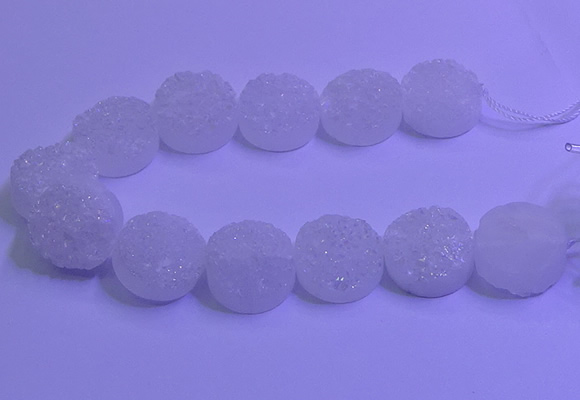 CAG9433 7.5 inches 20mm coin white plated druzy agate beads