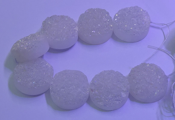CAG9435 7.5 inches 30mm coin white plated druzy agate beads