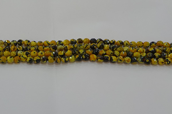 CAG9451 15.5 inches 6mm faceted round fire crackle agate beads