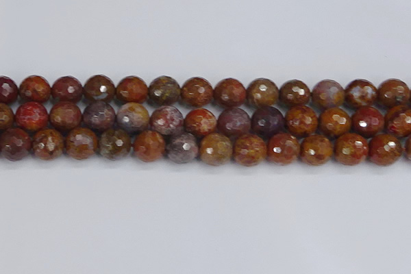 CAG9849 15.5 inches 12mm faceted round red moss agate beads