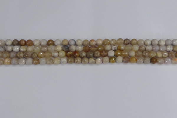 CAG9852 15.5 inches 4mm faceted round ocean fossil agate beads