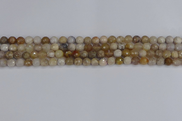 CAG9853 15.5 inches 6mm faceted round ocean fossil agate beads