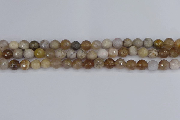 CAG9854 15.5 inches 8mm faceted round ocean fossil agate beads