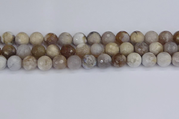 CAG9856 15.5 inches 12mm faceted round ocean fossil agate beads