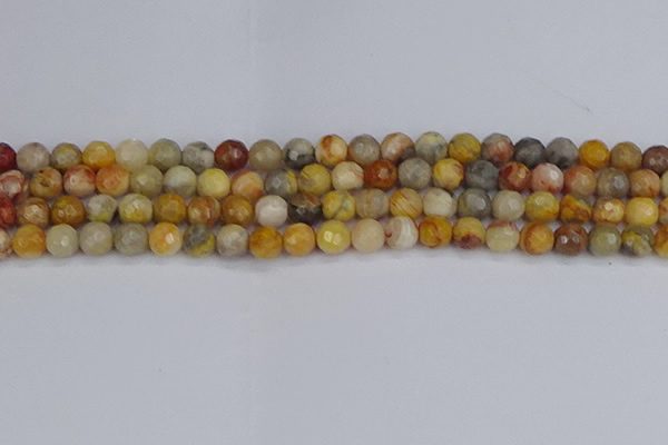 CAG9869 15.5 inches 6mm faceted round yellow crazy lace agate beads