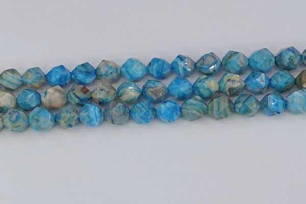 CAG9960 15.5 inches 12mm faceted nuggets blue crazy lace agate beads
