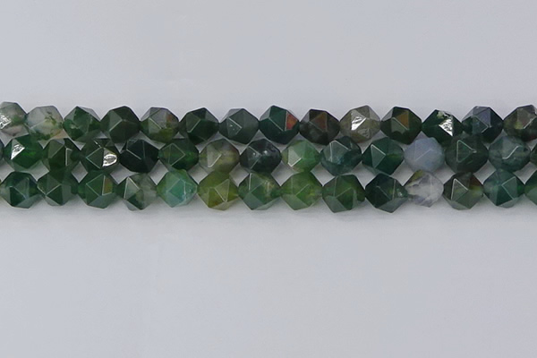 CAG9971 15.5 inches 10mm faceted nuggets moss agate beads
