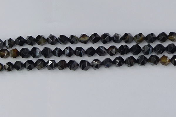 CAG9982 15.5 inches 8mm faceted nuggets black line agate beads