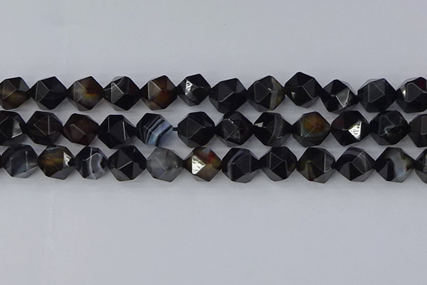 CAG9984 15.5 inches 12mm faceted nuggets black line agate beads