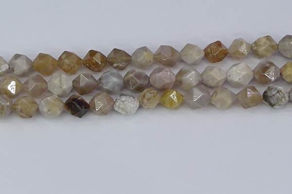 CAG9996 15.5 inches 12mm faceted nuggets ocean fossil agate beads