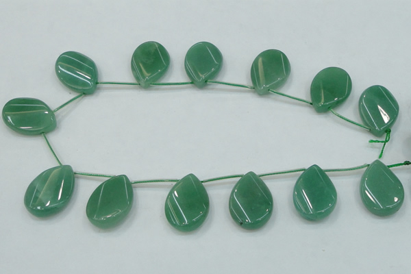 CAJ62 Top-drilled 22*30mm twisted teadrop green aventurine jade beads