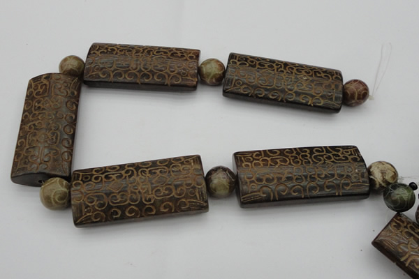 CAL10 14.5 inches 28*60mm carved rectangle agalmatolite beads