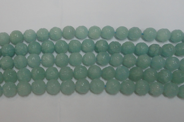 CAM1125 15.5 inches 14mm carved round amazonite beads wholesale