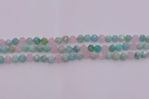 CAM1441 15.5 inches 6mm faceted nuggets amazonite & rose quartz beads