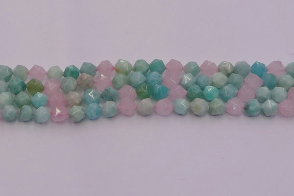 CAM1443 15.5 inches 10mm faceted nuggets amazonite & rose quartz beads