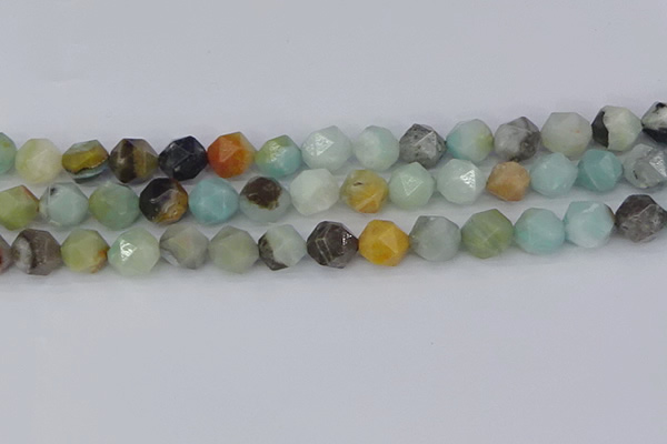 CAM1468 15.5 inches 10mm faceted nuggets black amazonite beads